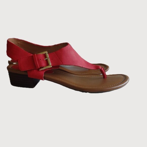Tommy Hilfiger women's size 9.5M, Red faux leather thong sandal, adjustable VGC - Picture 1 of 16